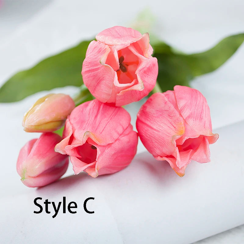 5PCS Real Touch Silicone Tulip Artificial Flower Bouquet Bulk – Latex Faux Tulips