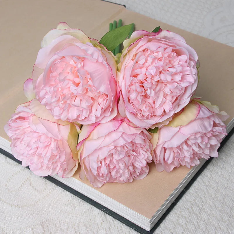 Bulk Artificial Peony Bouquet – 5-Head Rose Silk Artificial Flower