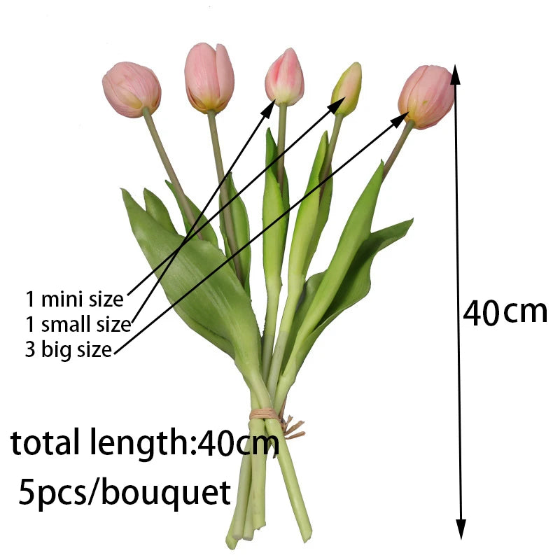 5PCS Real Touch Silicone Tulip Artificial Flower Bouquet Bulk – Latex Faux Tulips