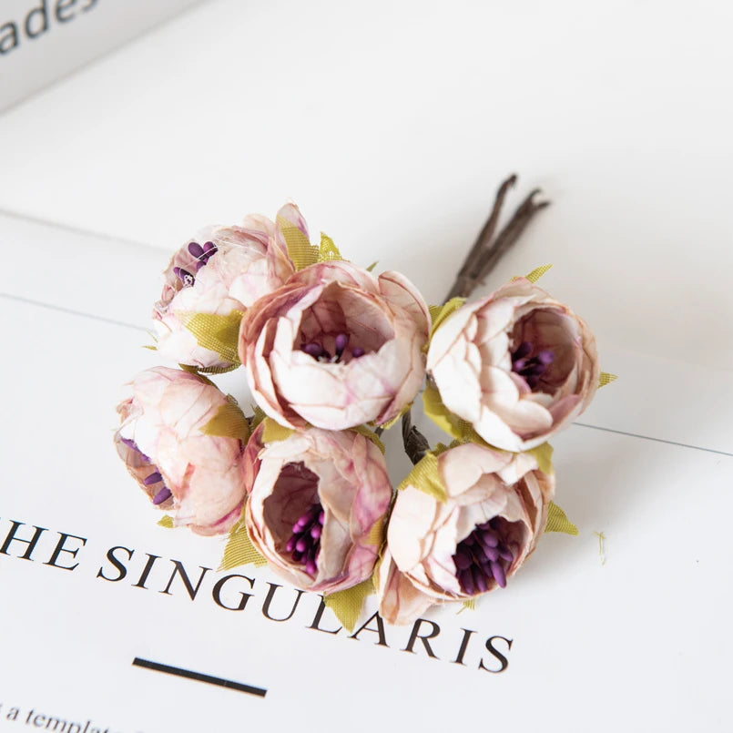 12PCS Artificial Tea Rose Buds – Silk Faux Flowers for Christmas Decorations, DIY Wedding Bouquets, Garland Making, Home Decor Accessories