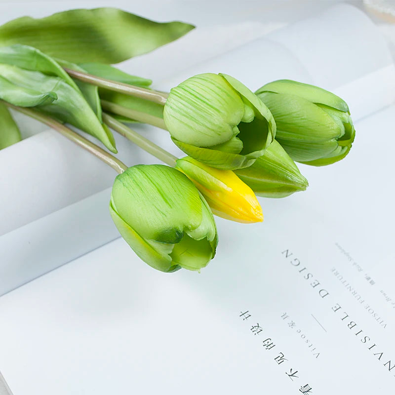 5PCS Real Touch Silicone Tulip Artificial Flower Bouquet Bulk – Latex Faux Tulips