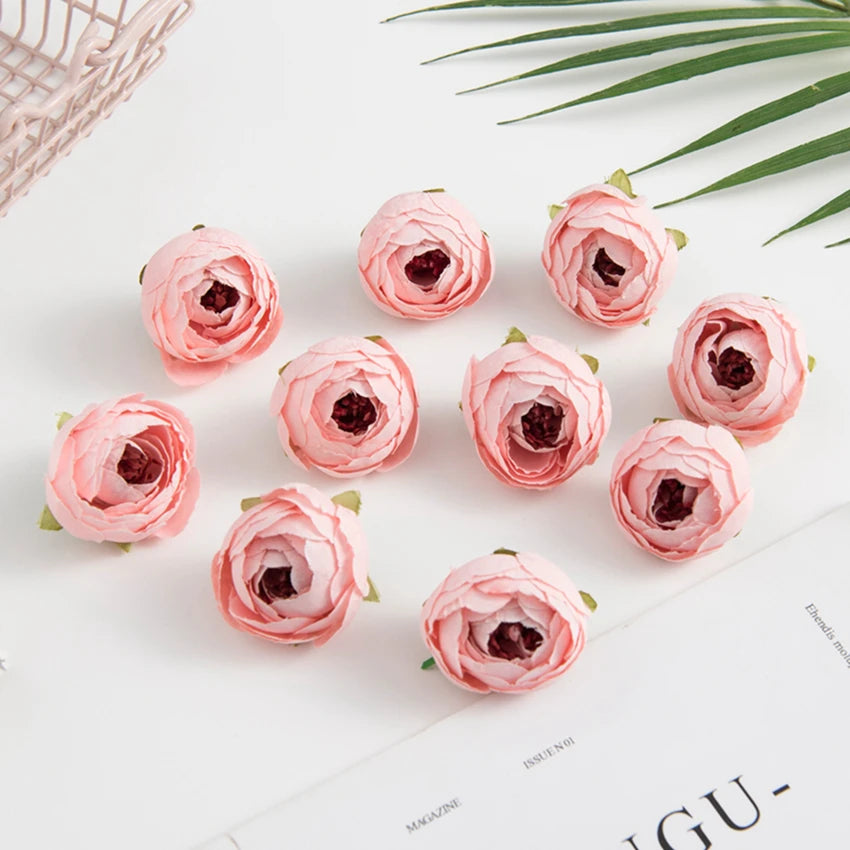 Artificial Silk Tea Rose Buds Bulk (10/100PCS) – Mini Faux Flowers for DIY Crafts