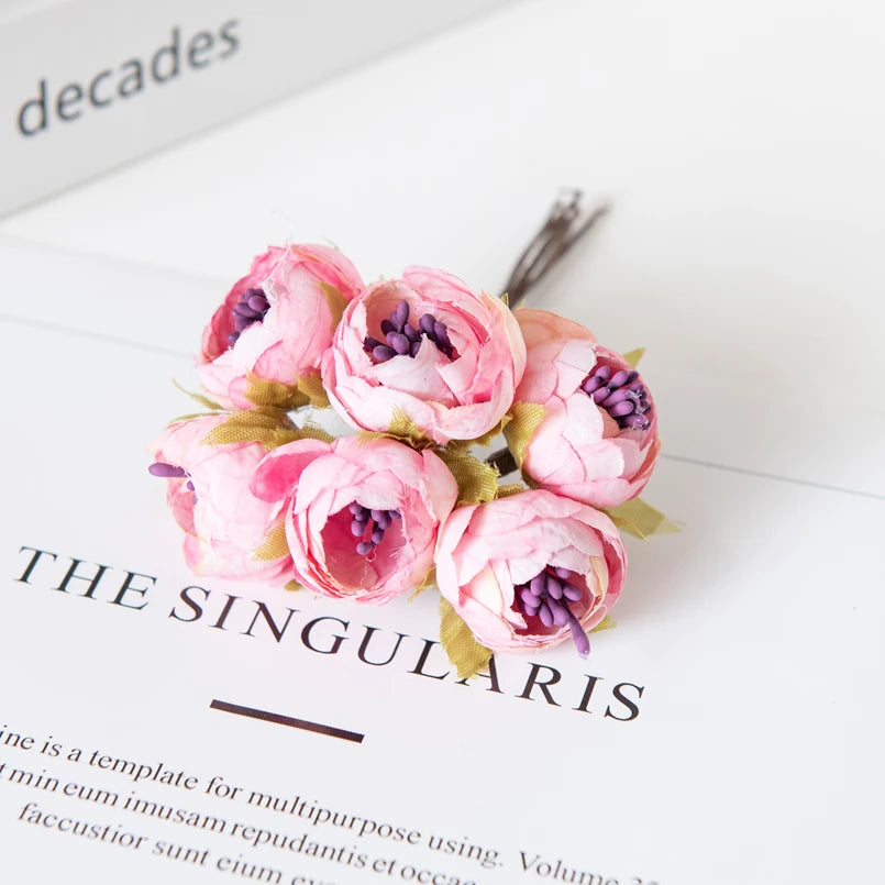 12PCS Artificial Tea Rose Buds – Silk Faux Flowers for Christmas Decorations, DIY Wedding Bouquets, Garland Making, Home Decor Accessories
