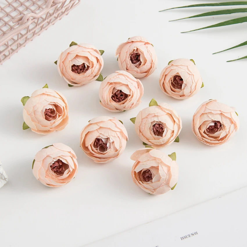 Artificial Silk Tea Rose Buds Bulk (10/100PCS) – Mini Faux Flowers for DIY Crafts