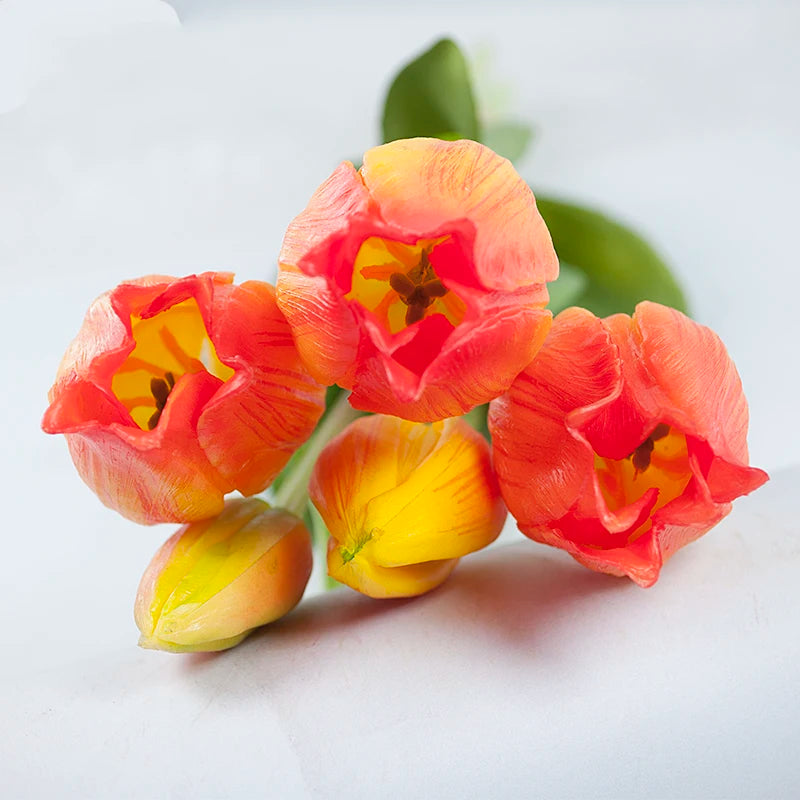 5PCS Real Touch Silicone Tulip Artificial Flower Bouquet Bulk – Latex Faux Tulips