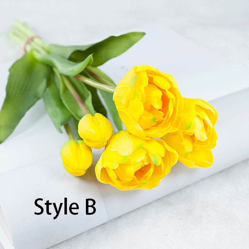 5PCS Real Touch Silicone Tulip Artificial Flower Bouquet Bulk – Latex Faux Tulips