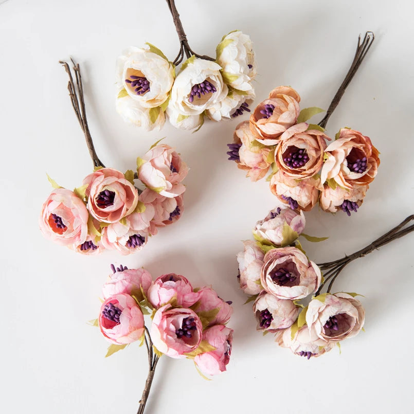 12PCS Artificial Tea Rose Buds – Silk Faux Flowers for Christmas Decorations, DIY Wedding Bouquets, Garland Making, Home Decor Accessories