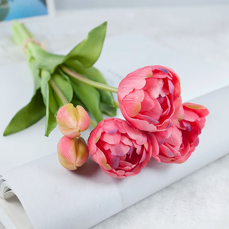 5PCS Real Touch Silicone Tulip Artificial Flower Bouquet Bulk – Latex Faux Tulips
