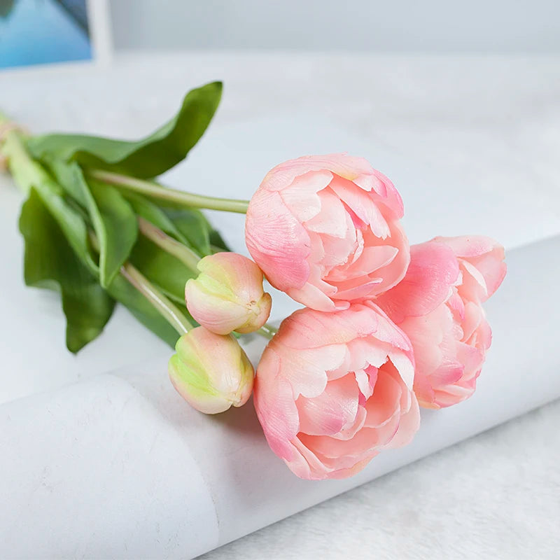 5PCS Real Touch Silicone Tulip Artificial Flower Bouquet Bulk – Latex Faux Tulips