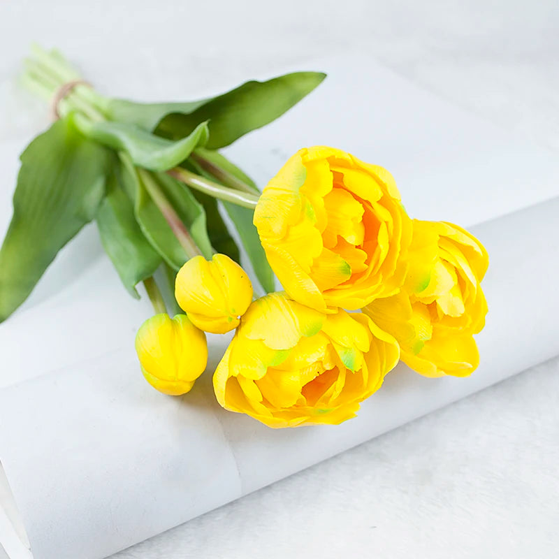 5PCS Real Touch Silicone Tulip Artificial Flower Bouquet Bulk – Latex Faux Tulips