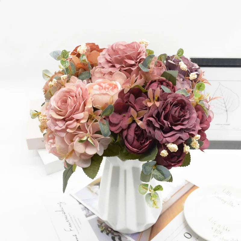 Artificial Rose & Peony Bouquet – Silk Fake Flowers