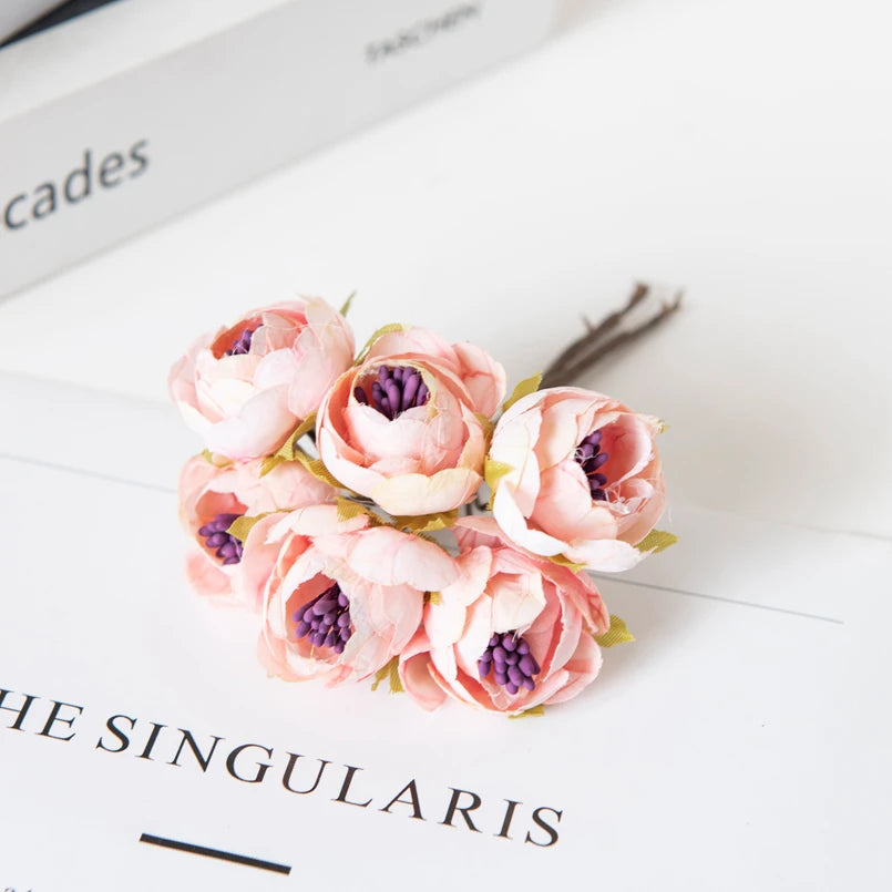 12PCS Artificial Tea Rose Buds – Silk Faux Flowers for Christmas Decorations, DIY Wedding Bouquets, Garland Making, Home Decor Accessories