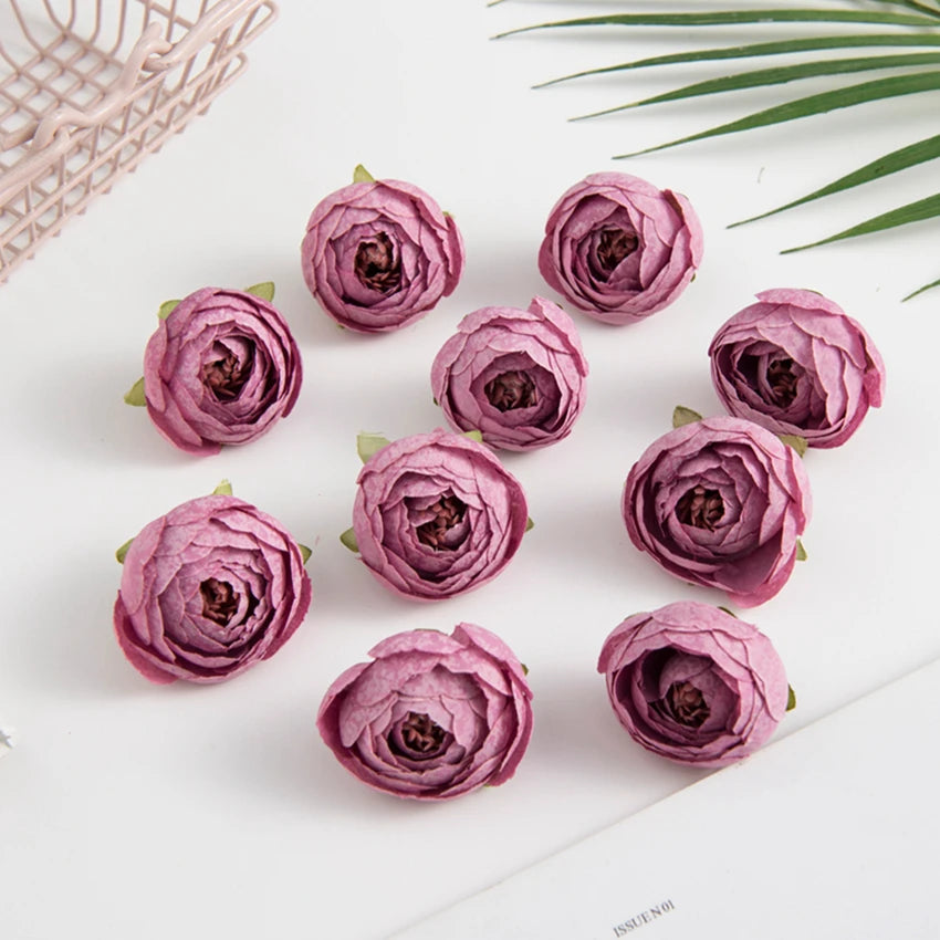 Artificial Silk Tea Rose Buds Bulk (10/100PCS) – Mini Faux Flowers for DIY Crafts