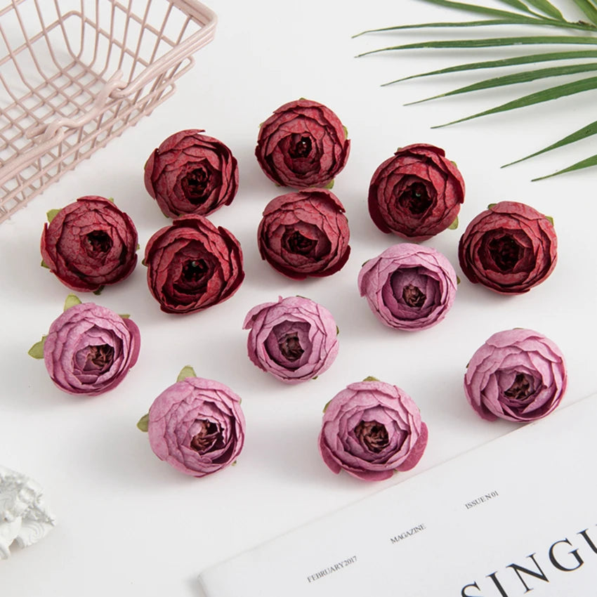 Artificial Silk Tea Rose Buds Bulk (10/100PCS) – Mini Faux Flowers for DIY Crafts