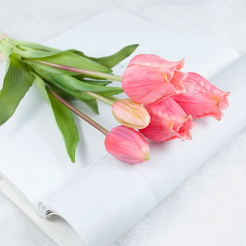 5PCS Real Touch Silicone Tulip Artificial Flower Bouquet Bulk – Latex Faux Tulips