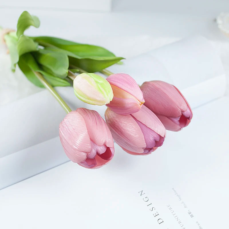 5PCS Real Touch Silicone Tulip Artificial Flower Bouquet Bulk – Latex Faux Tulips