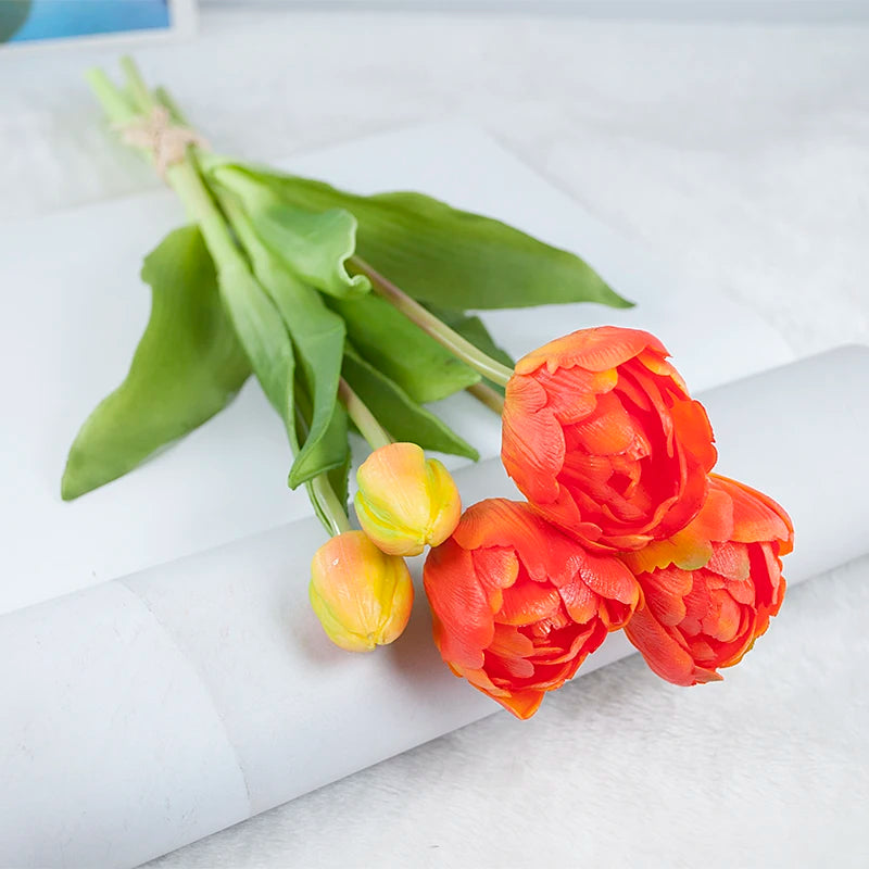 5PCS Real Touch Silicone Tulip Artificial Flower Bouquet Bulk – Latex Faux Tulips