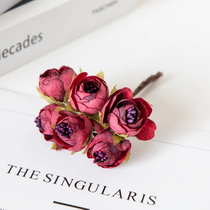 12PCS Artificial Tea Rose Buds – Silk Faux Flowers for Christmas Decorations, DIY Wedding Bouquets, Garland Making, Home Decor Accessories