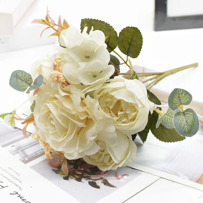 Artificial Rose & Peony Bouquet – Silk Fake Flowers