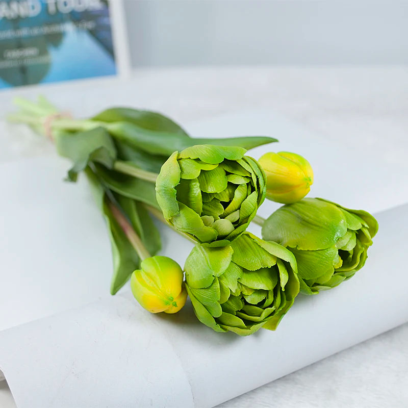 5PCS Real Touch Silicone Tulip Artificial Flower Bouquet Bulk – Latex Faux Tulips