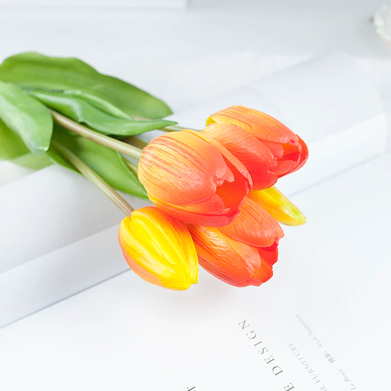 5PCS Real Touch Silicone Tulip Artificial Flower Bouquet Bulk – Latex Faux Tulips