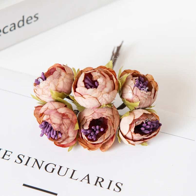 12PCS Artificial Tea Rose Buds – Silk Faux Flowers for Christmas Decorations, DIY Wedding Bouquets, Garland Making, Home Decor Accessories