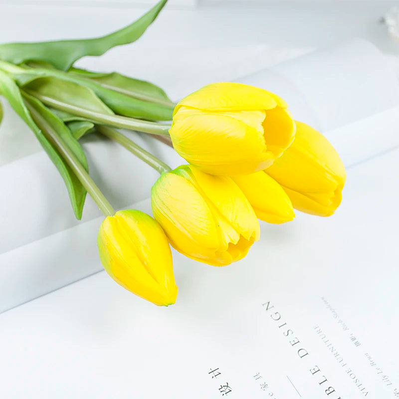 5PCS Real Touch Silicone Tulip Artificial Flower Bouquet Bulk – Latex Faux Tulips