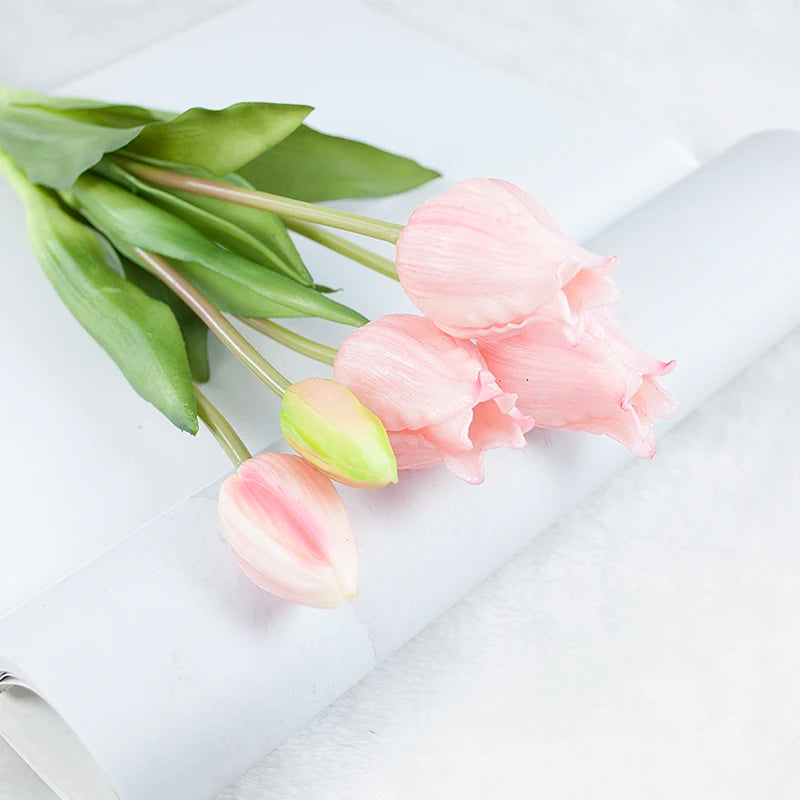 5PCS Real Touch Silicone Tulip Artificial Flower Bouquet Bulk – Latex Faux Tulips