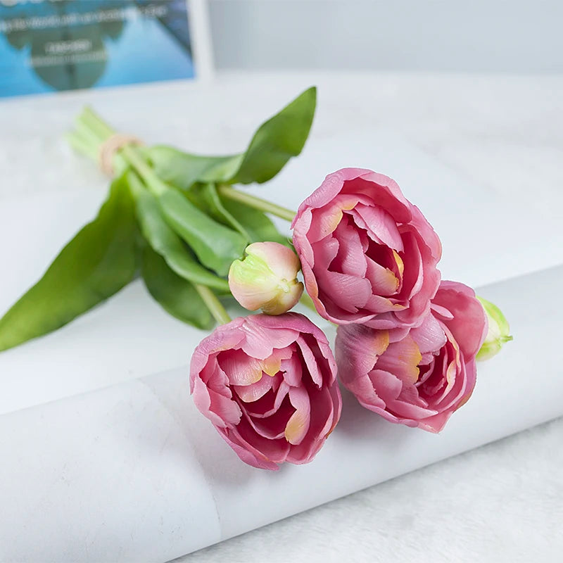 5PCS Real Touch Silicone Tulip Artificial Flower Bouquet Bulk – Latex Faux Tulips