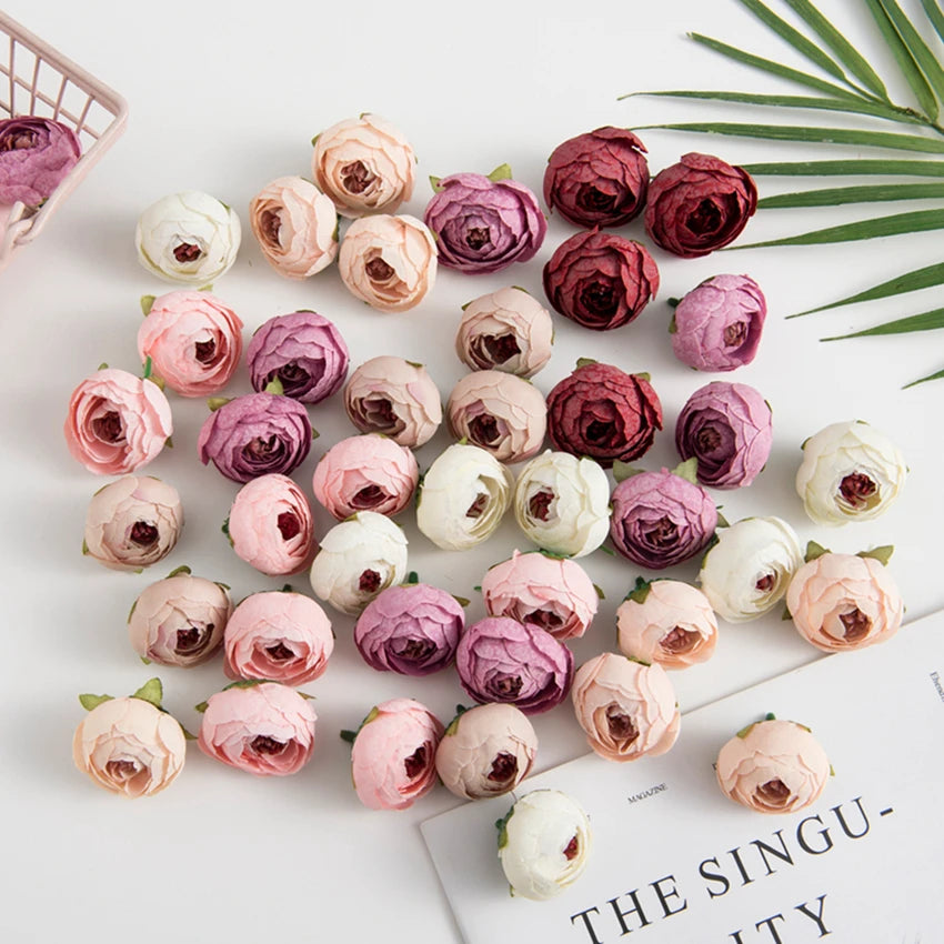 Artificial Silk Tea Rose Buds Bulk (10/100PCS) – Mini Faux Flowers for DIY Crafts
