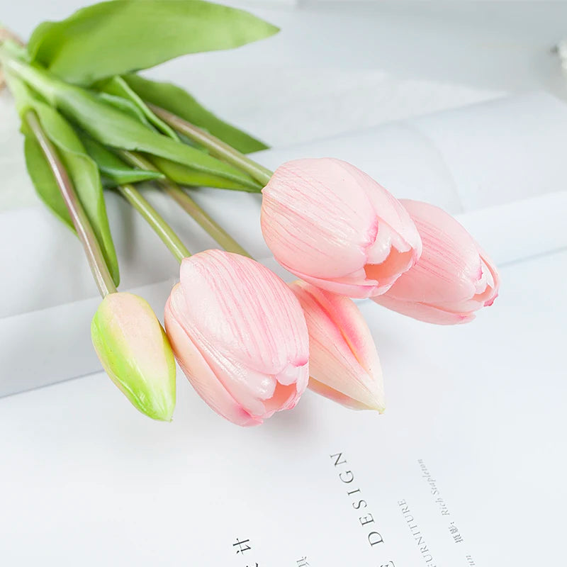 5PCS Real Touch Silicone Tulip Artificial Flower Bouquet Bulk – Latex Faux Tulips