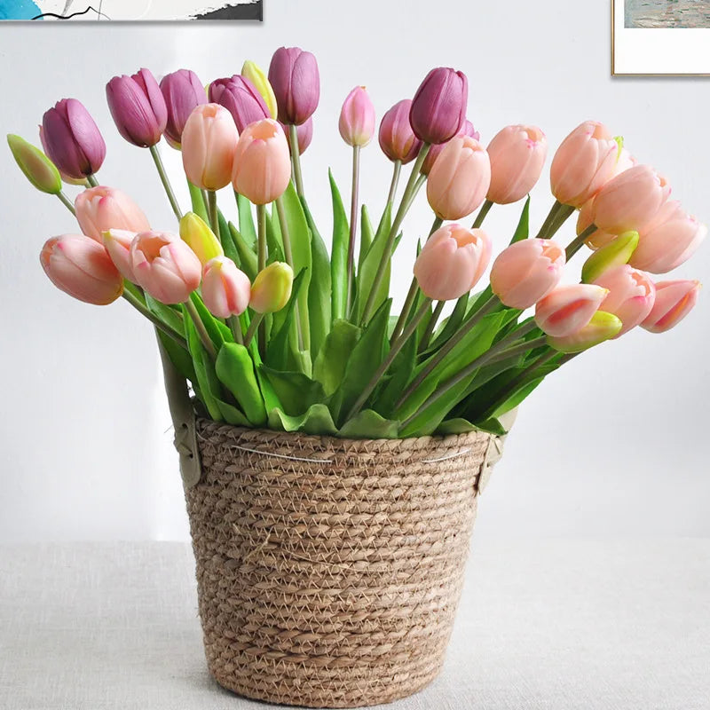 5PCS Real Touch Silicone Tulip Artificial Flower Bouquet Bulk – Latex Faux Tulips