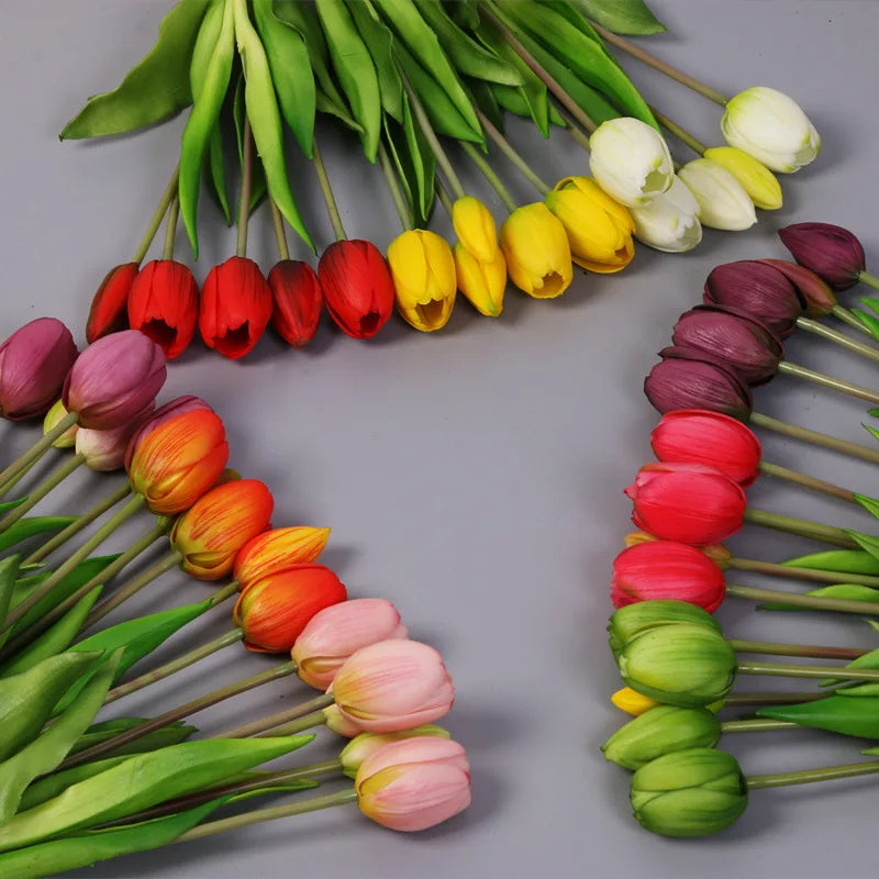 5PCS Real Touch Silicone Tulip Artificial Flower Bouquet Bulk – Latex Faux Tulips