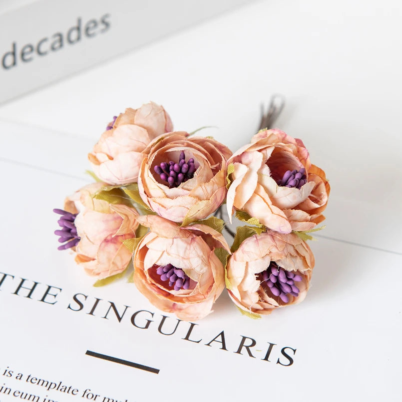 12PCS Artificial Tea Rose Buds – Silk Faux Flowers for Christmas Decorations, DIY Wedding Bouquets, Garland Making, Home Decor Accessories