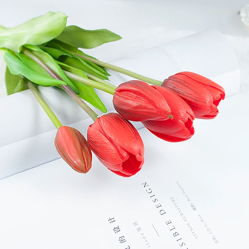 5PCS Real Touch Silicone Tulip Artificial Flower Bouquet Bulk – Latex Faux Tulips