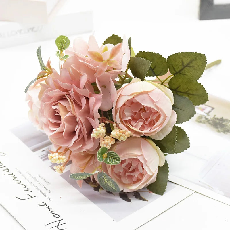 Artificial Rose & Peony Bouquet – Silk Fake Flowers