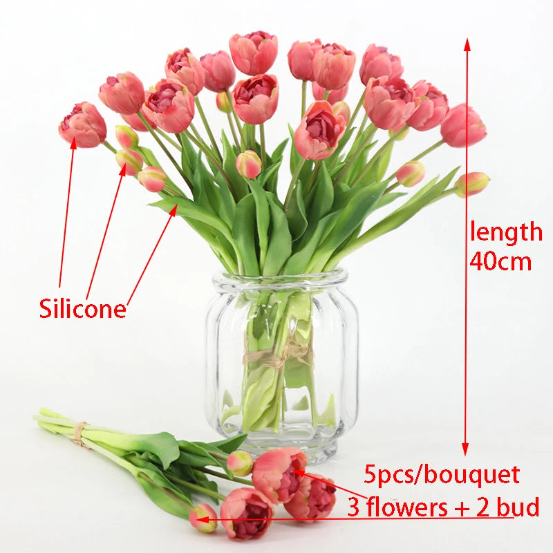 5PCS Real Touch Silicone Tulip Artificial Flower Bouquet Bulk – Latex Faux Tulips