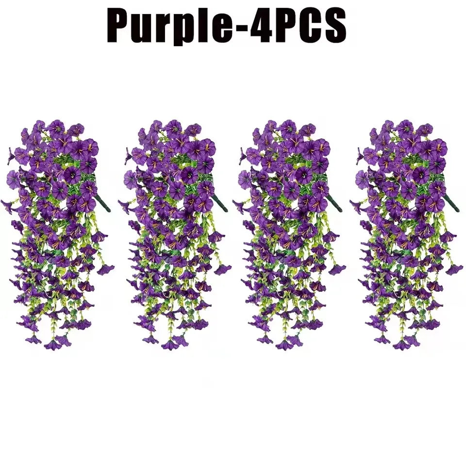 1/10PCS Artificial Morning Glory Hanging Flowers – UV Resistant Faux Petunia Vine Plants for Outdoor Wall, Garden, Porch, Wedding & Home Decor