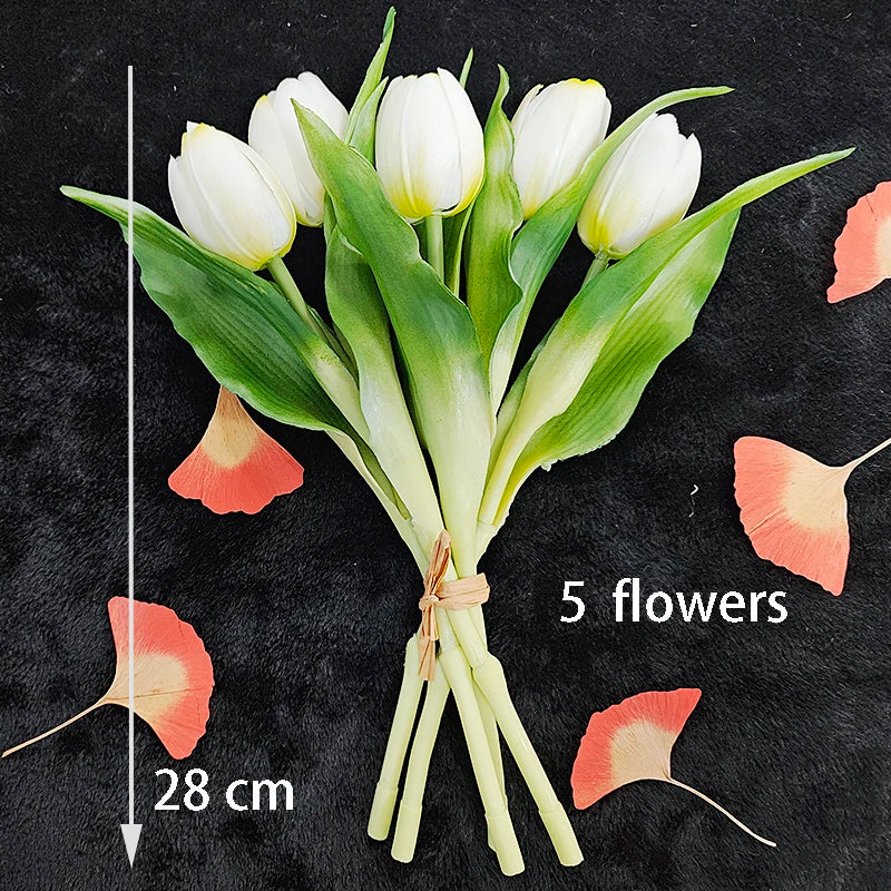 5PCS Real Touch Silicone Tulip Artificial Flower Bouquet Bulk – Latex Faux Tulips