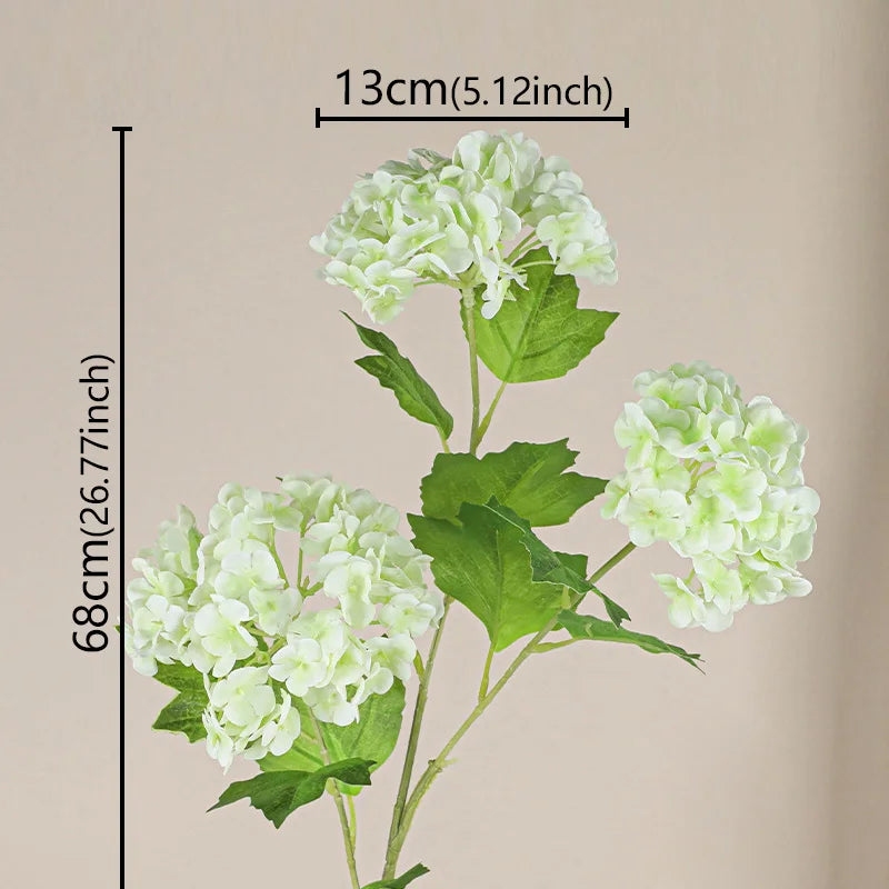 3 Heads Artificial Hydrangea Flowers – Real Touch Faux Hydrangea Branch