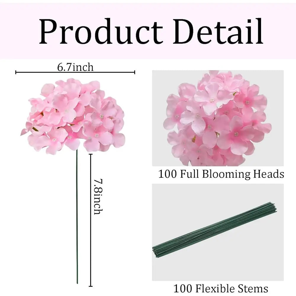 100PCS Pink Artificial Hydrangea Flowers with Stems – Bulk Faux Hydrangea for Wedding Centerpieces, Garden Decor, Home Floral Arrangements, DIY Event Decorations