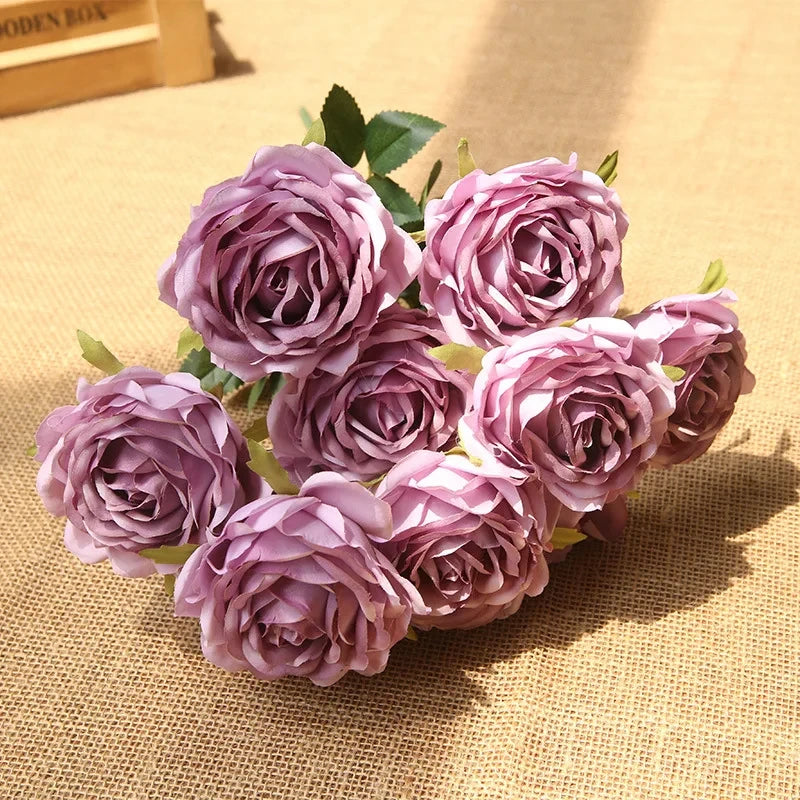 10 Heads Artificial Silk Rose Bouquet – Realistic Faux Roses for Wedding Centerpieces, Party Decor, Home & Garden Floral Arrangement, Valentine’s Day Gift