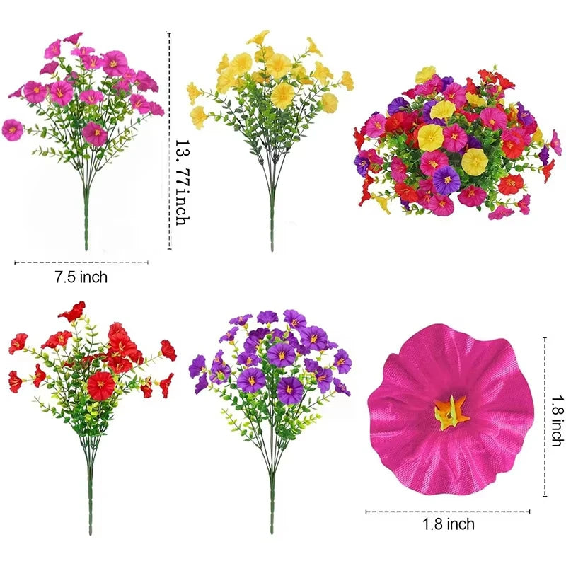 4 Bundles Artificial Morning Glory Flowers – UV Resistant Outdoor
