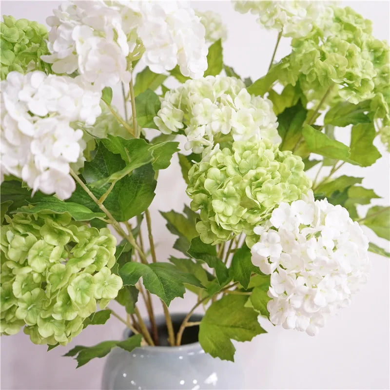3 Heads Artificial Hydrangea Flowers – Real Touch Faux Hydrangea Branch