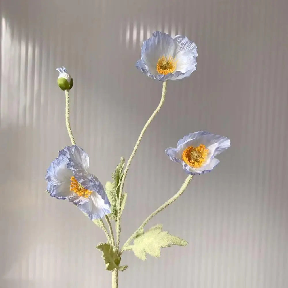 Artificial Poppy Flower Bouquet – 4 Head Silk Faux Poppy Flowers for Home Decor, Wedding Centerpieces, Garden Party Decorations, DIY Floral Arrangements
