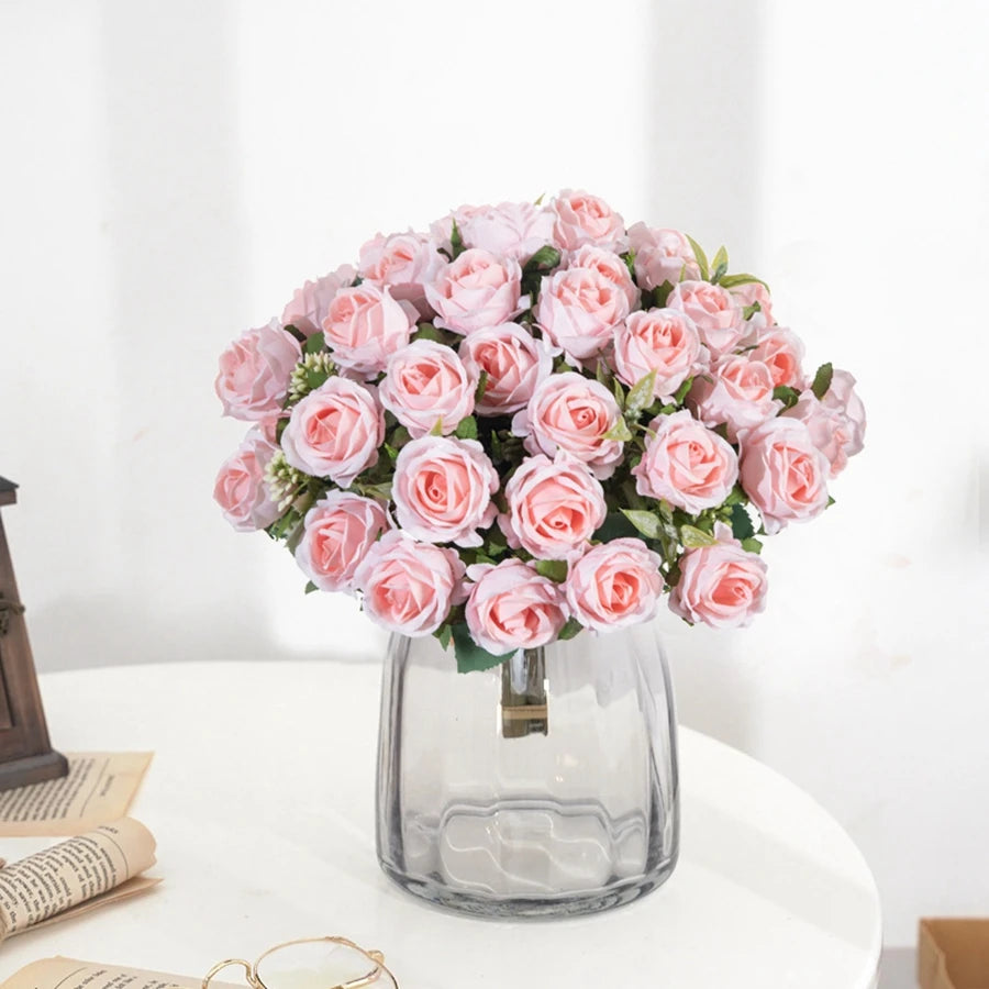 10-Head Artificial White Rose Bouquet Bulk – Silk Fake Flower Bundle for Wedding Decor