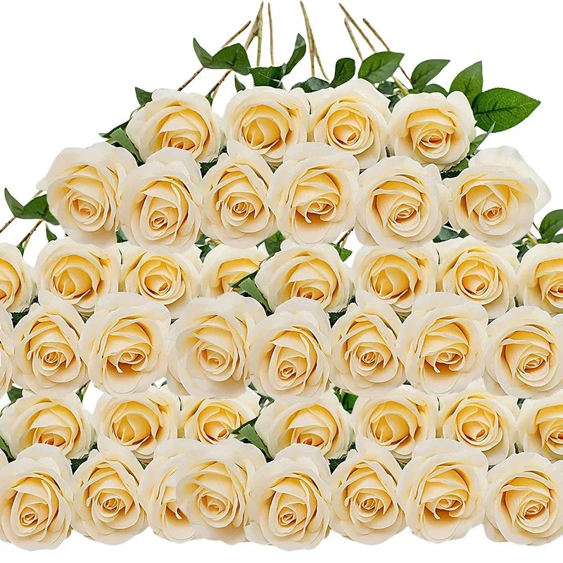50PCS Bulk Artificial Velvet Roses – Faux Wedding Bouquet Flowers
