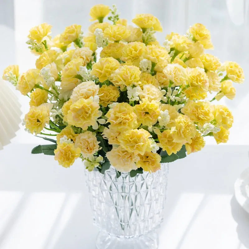 Artificial Small Carnation Bouquet – 5 Fork 15 Head Silk Flowers