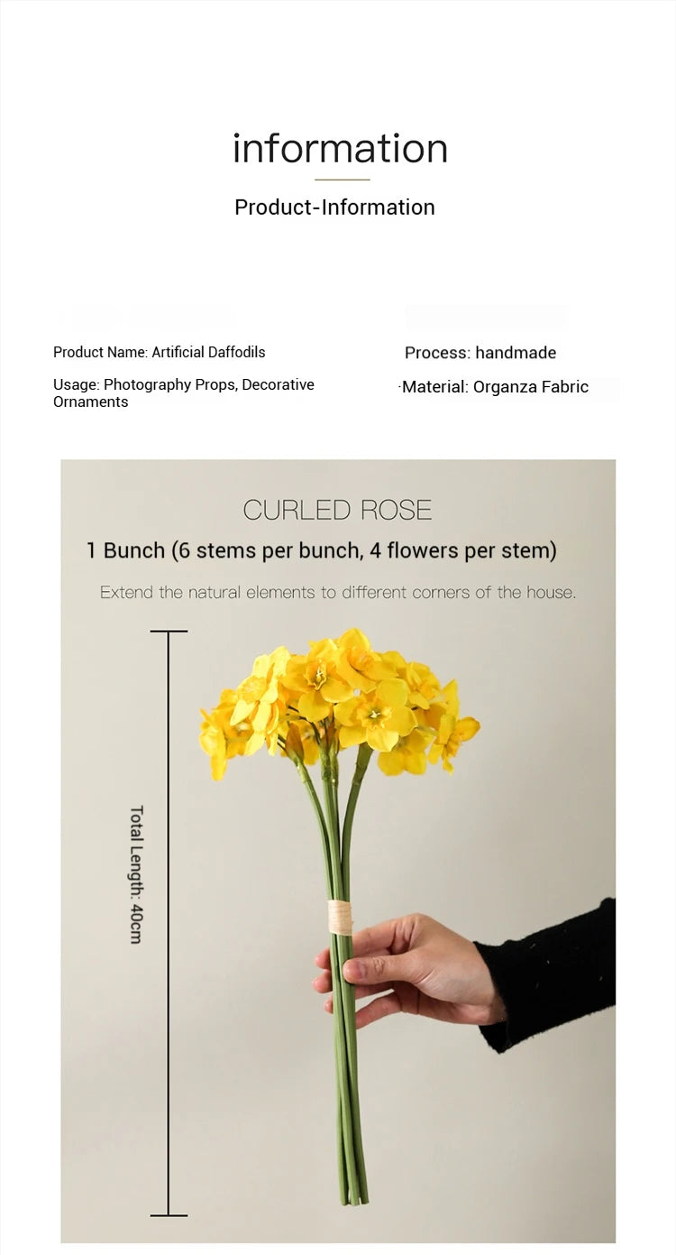 6/18PCS Realistic Faux Daffodil Flowers Bulk – Polyurethane Artificial Daffodil Bouquet