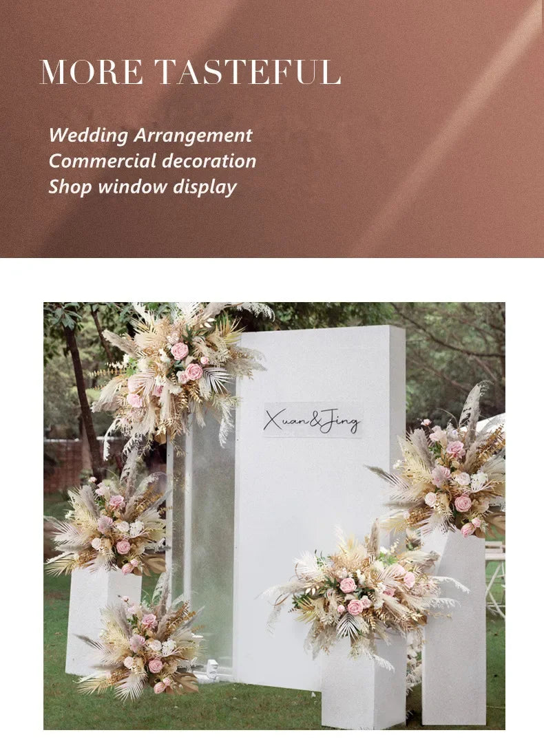 Boho Wedding Arch Flowers Kit Bulk – Pre-Made Pampas Silk Floral Backdrop Set